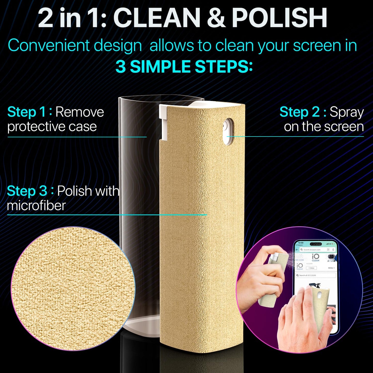 IO CLEAN Mini Spray Limpiador de Pantallas (Gris)