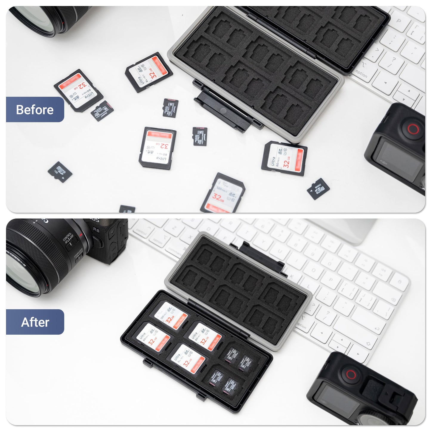 36 Slots Memory Card Case Water-Resistant Anti-Shock Memory Card Wallet for 24 Micro SD SDXC SDHC TF Cards and 12 SD SDXC SDHC Cards
