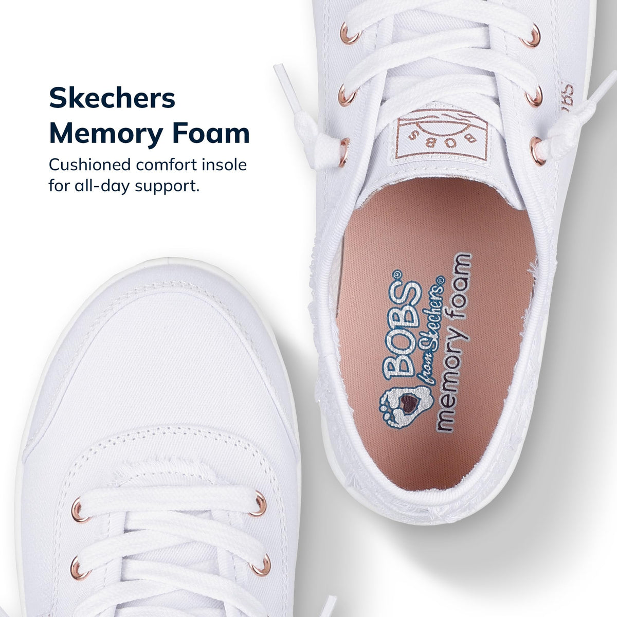 Skechers Women's Bobs B Cute Sneaker – Memory Foam, Flexible Outsole, Lightweight Vegan Shoes, White