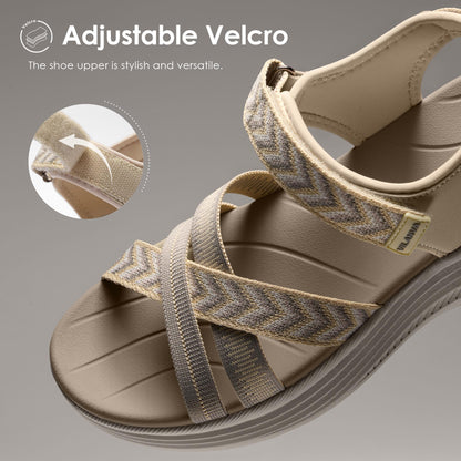 Vilanva Women's Comfortable Orthopedic Platform Walking Sandals with Arch Support Adjustable Buckle Cushioned Midsole for Plantar Fasciitis Relief Casual Sport Summer Outfits