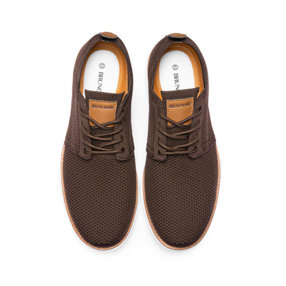 Bruno Marc Men's KnitFlex Breeze Mesh Sneakers Oxfords Lace-Up Lightweight Casual Walking Shoes, Brown, GRAND
