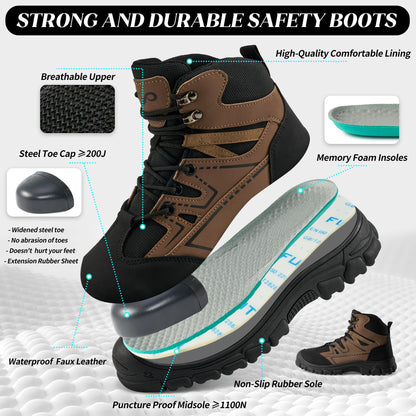 Ablanczoom Waterproof Steel Toe Boots for Men Slip Resistant Safety Work Industrial Construction Boot