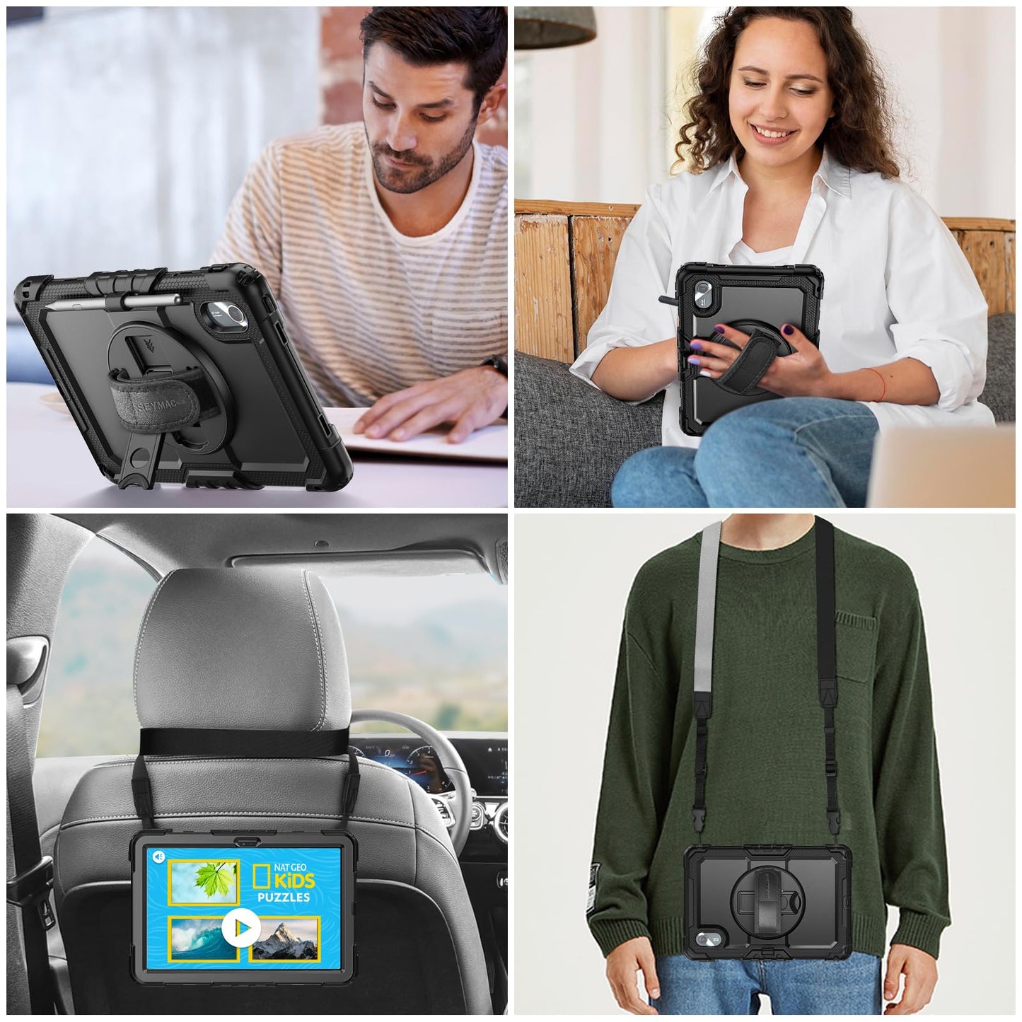 SEYMAC stock Tablet Case for Lenovo Idea Tab 11'' / M11 (TB336FU/TB330FU) 11 inch Drop-Proof Protection Cover with 360° Rotate Stand & Strap [Pen Holder] & Screen Protector 2025/2024, Black
