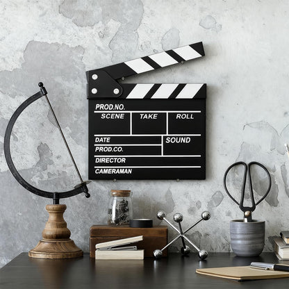Claquet de Película de Hollywood de Madera (7.8 x 7.5 Pulgadas / Negro)