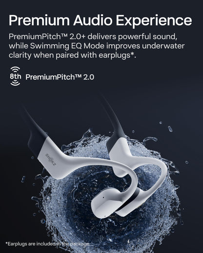 SHOKZ OpenSwim Pro - Open-Ear Bluetooth & MP3 Bone Conduction Sport Headphones, Swimming Headphones, IP68 Waterproof, White