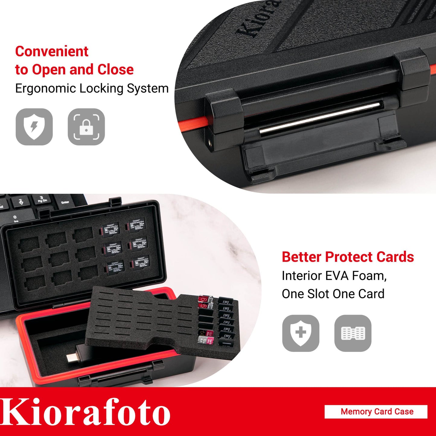 Kiorafoto 58 Slots TF Micro SD MSD Memory Card Case Holder Water-Resistant Anti-lost Anti-shock Storage Organizer with Labels & Notepaper, Switch Steam Deck Drone Trail Camera Memory Cards Accessories