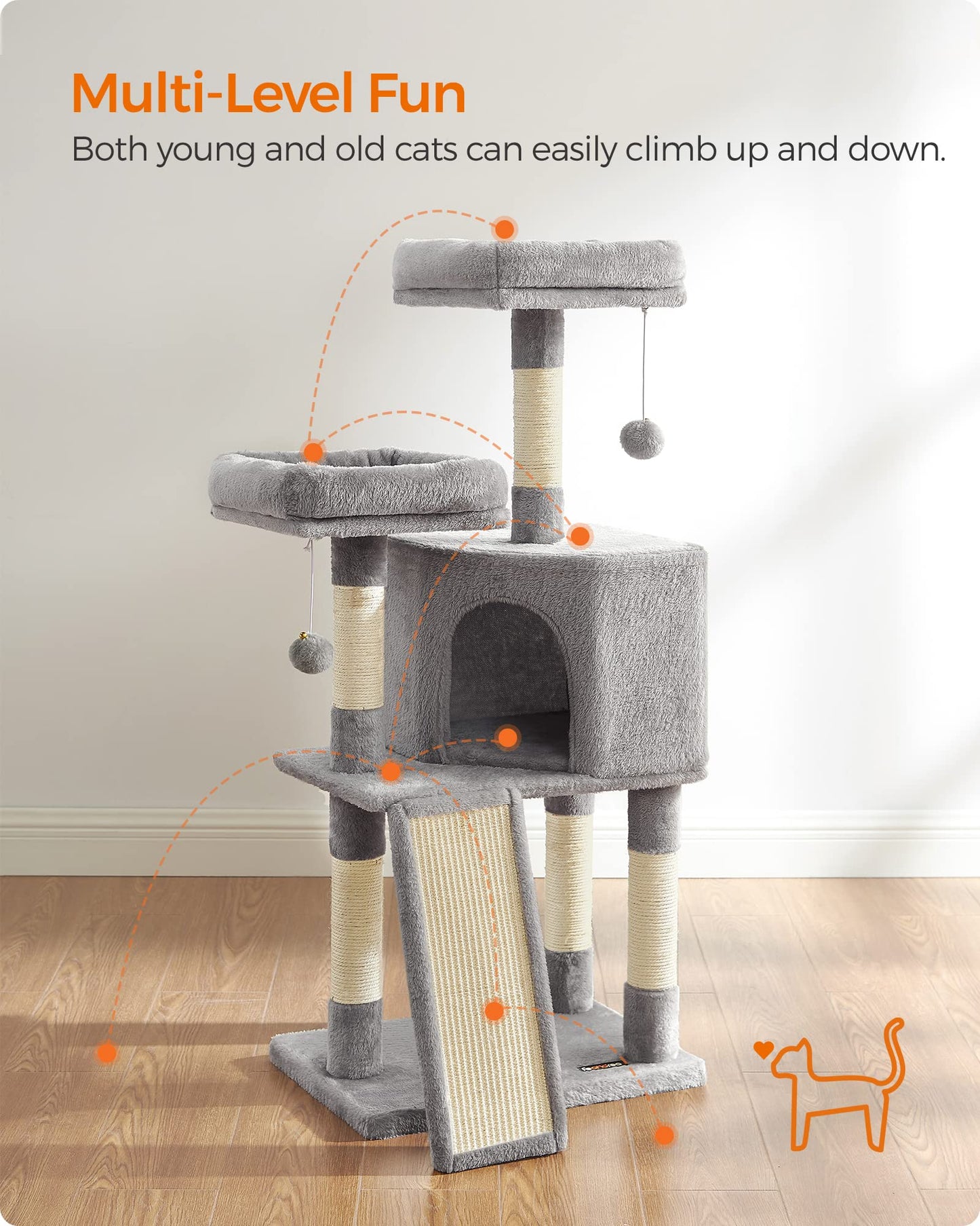 Feandrea Torre para Gatos UPCT141W01 de 45.3" (Gris Claro)