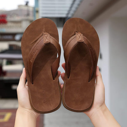 AX BOXING Mens Flip Flops Leather Thong Sandals Casual Comfort Slides Slippers (B-Yellow