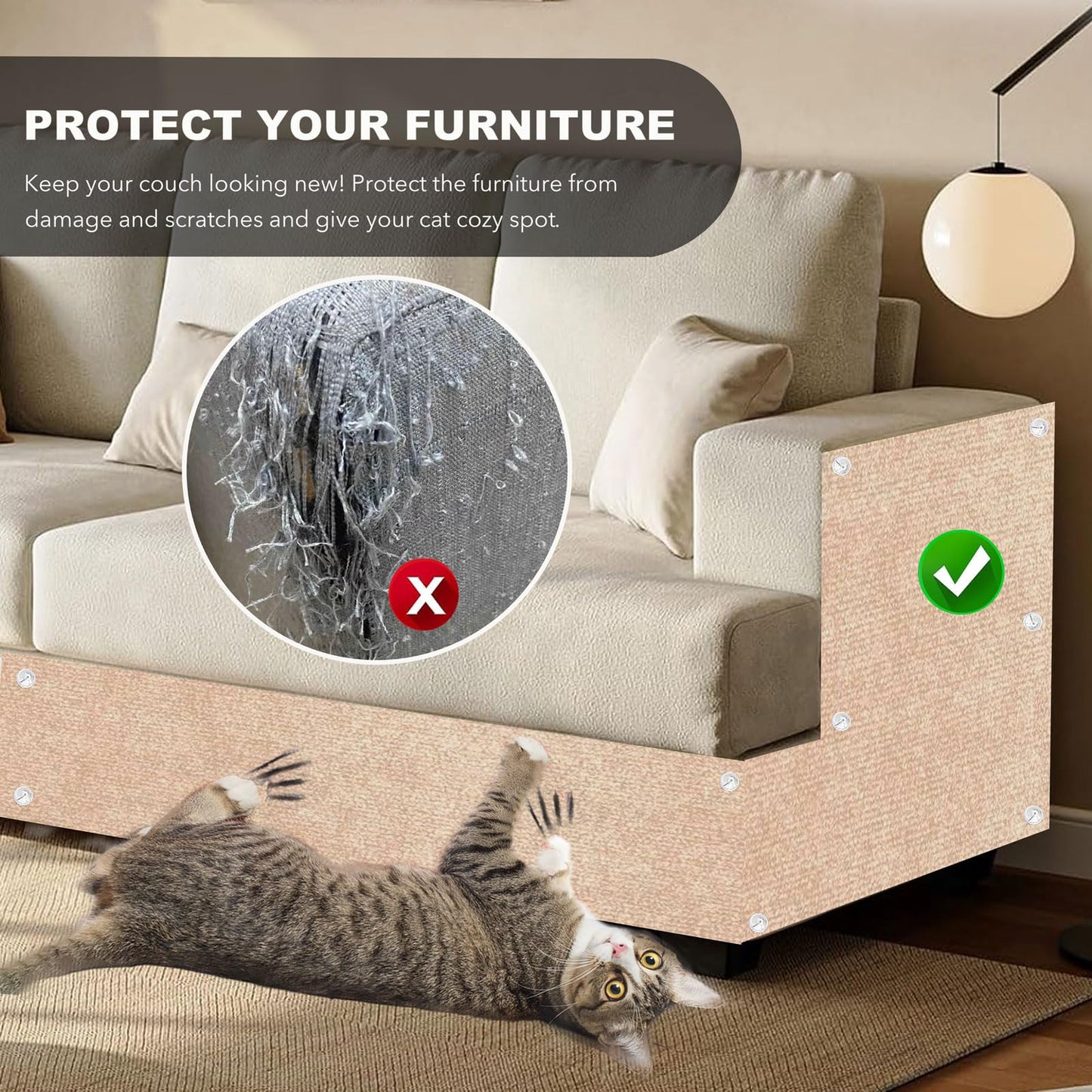 Estera Rascadora Autoadhesiva para Gatos (78.7"x15.8" / Beige)