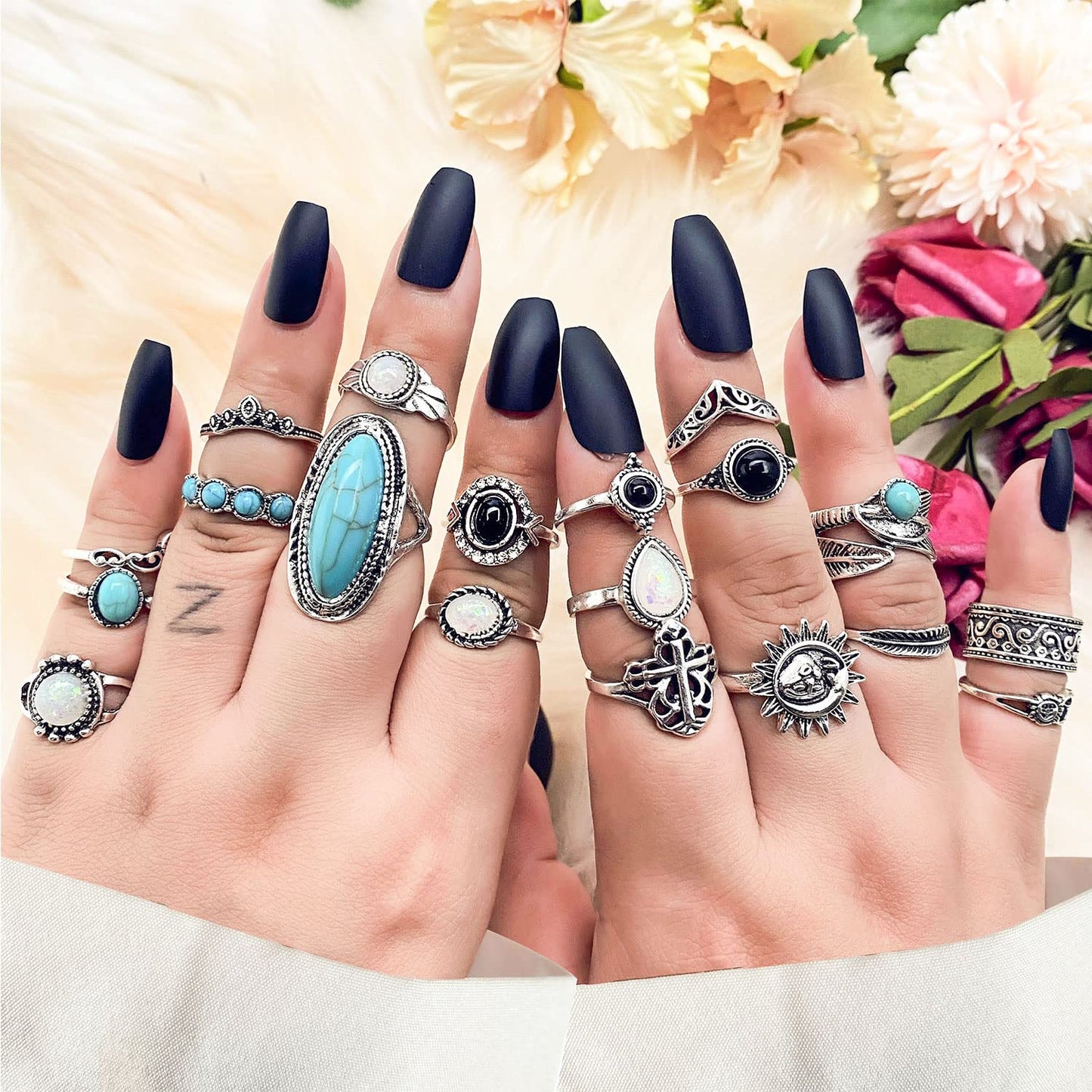 17IF Juego de Anillos Vintage para Mujer (19 Piezas)