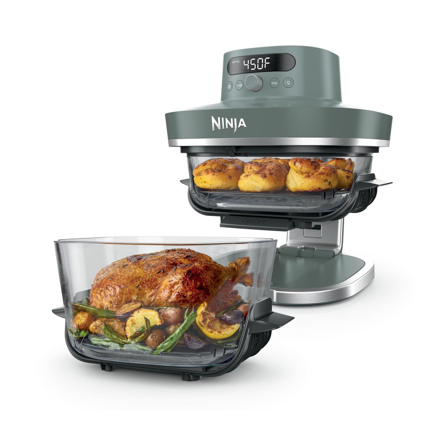 Ninja Crispi Pro 6-in-1 Glass Air Fryer | With Nontoxic, 6qt & 2.5qt Containers & Lids | Microwave, Freezer, Dishwasher Safe | 450°F Max Temp | 1800 Watt | Ash Grey | AS101DG