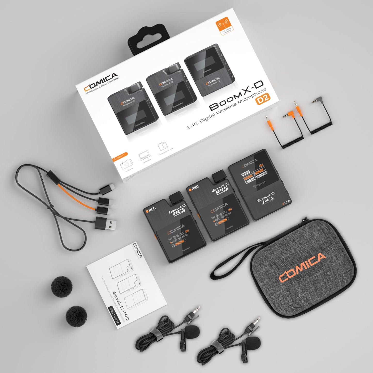 COMICA BoomX-D2 PRO Wireless Lavalier Microphone for iPhone Android Camera PC, Lapel Mic with 16GB Storage, Safety Audio Track, Noise Cancellation, Lav Mic for YouTube TikTok Video Recording