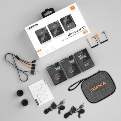 COMICA BoomX-D2 PRO Wireless Lavalier Microphone for iPhone Android Camera PC, Lapel Mic with 16GB Storage, Safety Audio Track, Noise Cancellation, Lav Mic for YouTube TikTok Video Recording