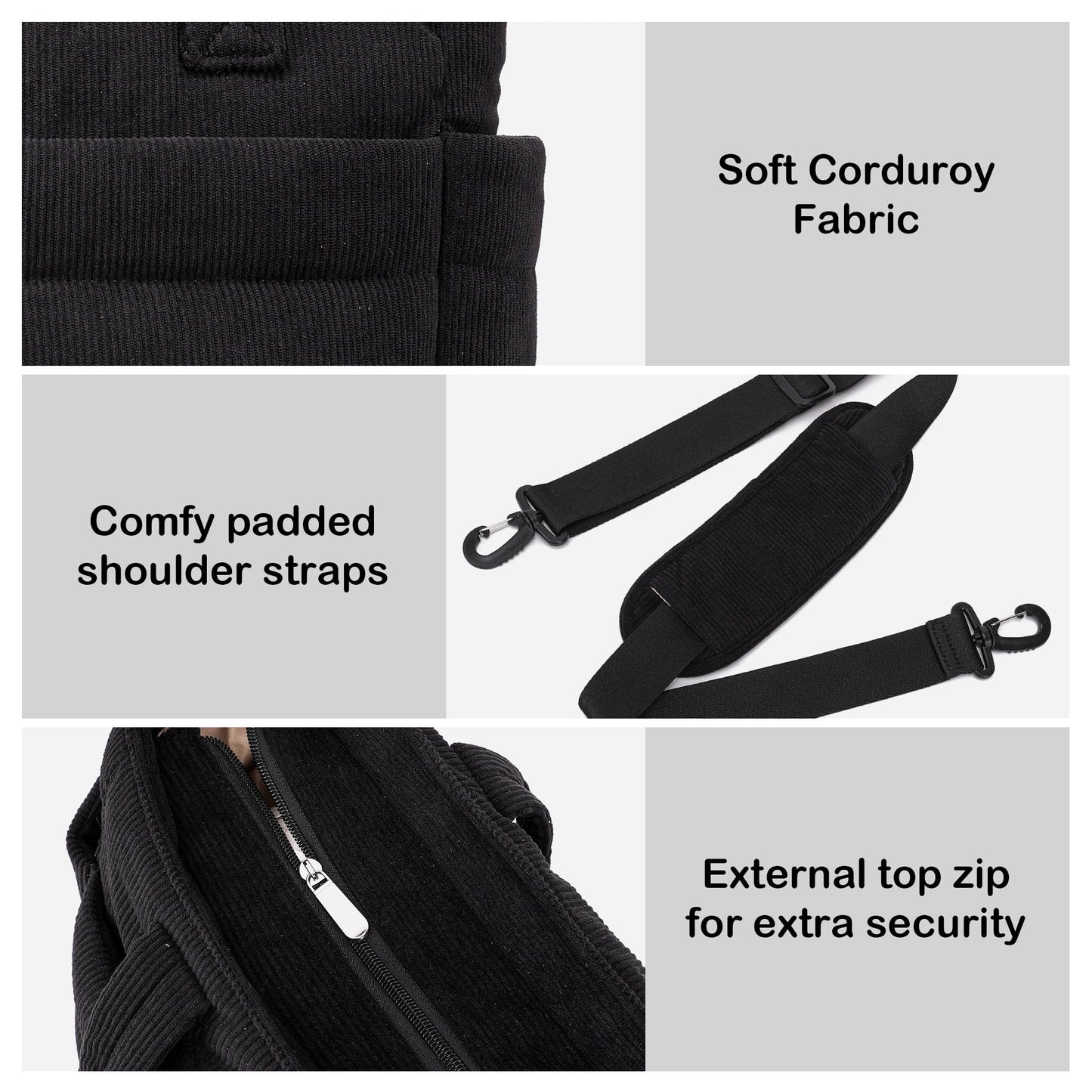 AOCINA Bolso de Mano Acolchado para Mujer (Pana Negro Azabache)