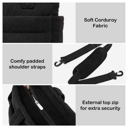 AOCINA Bolso de Mano Acolchado para Mujer (Pana Negro Azabache)