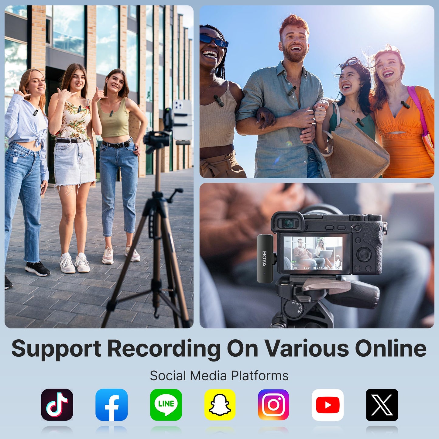BOYA BY-V4D Wireless Lavalier Microphone for iPhone iPad with Charging case, 18H Battery Life, 650ft Range, 4-Channel Omnidirectional Noise Canceling Lapel Mics for Video Recording Interview Vlog