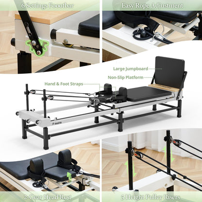 PAETA Pilates Reformer, 91" Foldable Reformer Pilates Machine with Adjustable Reformer Heights, Pilates Equipment with Piano Wire Spings and Jump Boards(Black)