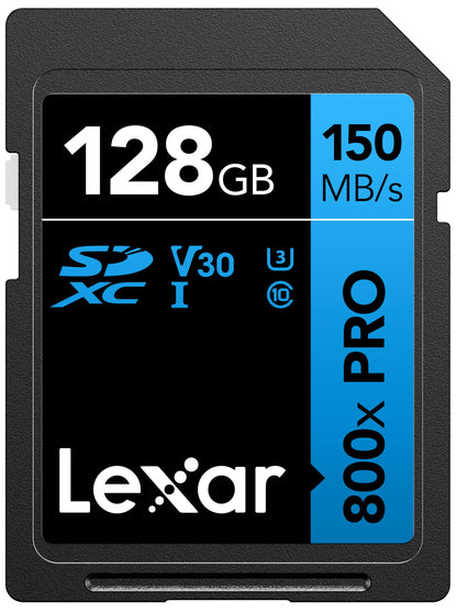 Lexar 128GB High-Performance 800x PRO SD Card, UHS-I, C10, U3, V30, 4K, Up to 150MB/s Read SDXC Memory Card, for Point-and-Shoot & Mid-Range DSLR Cameras, HD Camcorders (LSD0800P128G-BNNNU)