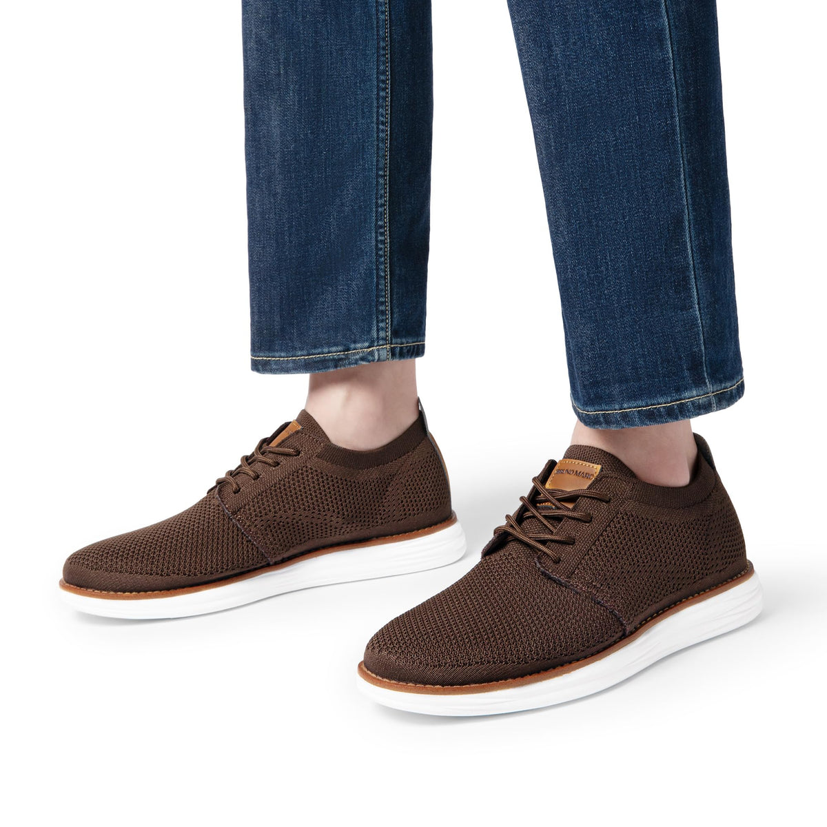 Bruno Marc Men's KnitFlex Breeze Mesh Sneakers Oxfords Lace-Up Lightweight Casual Walking Shoes, Brown, GRAND