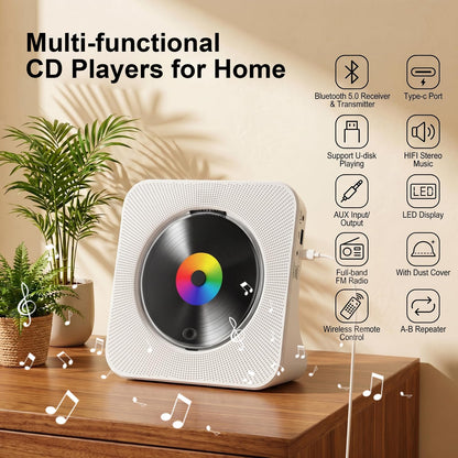 Gueray Reproductor de CD Bluetooth de Escritorio Portátil (Blanco)