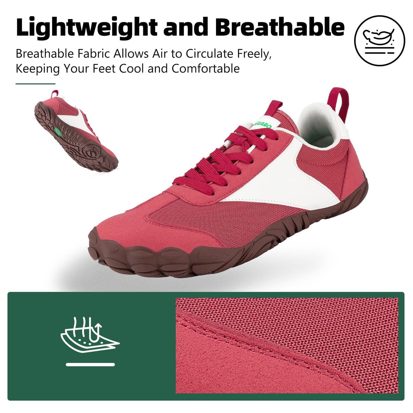 SAGUARO Wide Toe Box Minimalist Shoes for Men and Women, Zero Drop Trail-Runner Barefoot Sneakers Red 12.5 Women/10.5 Men