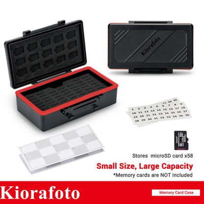 Kiorafoto 58 Slots TF Micro SD MSD Memory Card Case Holder Water-Resistant Anti-lost Anti-shock Storage Organizer with Labels & Notepaper, Switch Steam Deck Drone Trail Camera Memory Cards Accessories