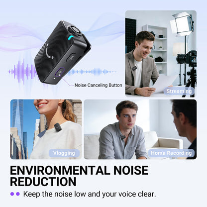 FIFINE Wireless Lavalier Microphone for iPhone/Android/Camera, 2 Pack Cordless Lapel Mic System for Vlog Recording Video YouTube/TikTok Interview, Condenser Clip-On Microphone with Charging Case-M9