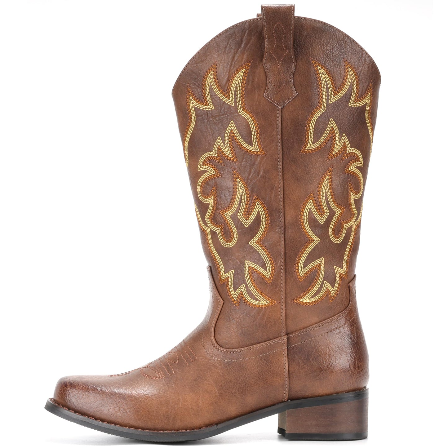 IUV Cowboy Boots For Women Square Toe Black Wide Cowgirl Mid Calf Western Pull On Fashion Brown Cowboy Boots