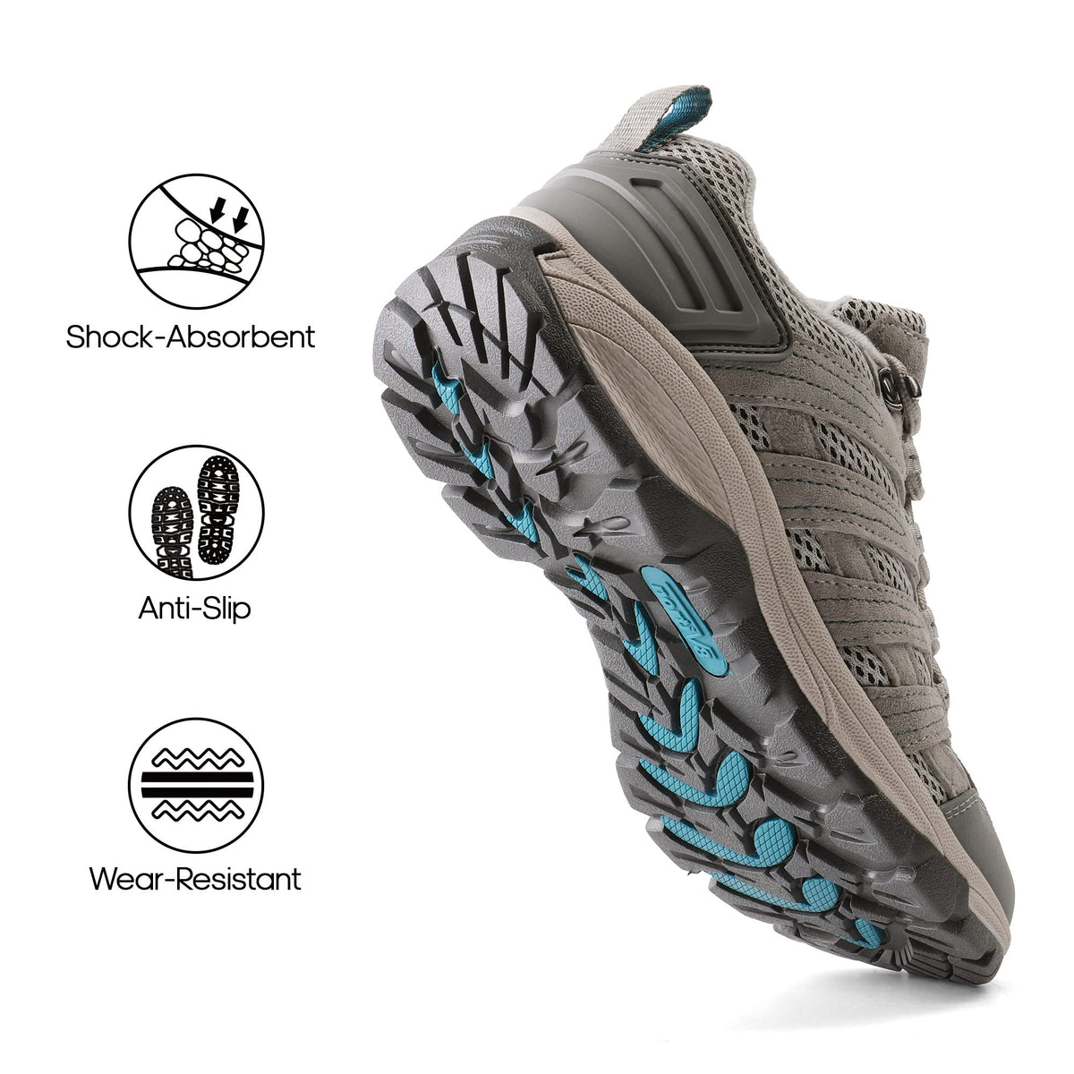 NORTIV 8 Women's Hiking Shoes Lightweight Breathable Mesh Walking Sneakers Outdoor Work Shoes Wander, Light Grey, SNHS222W