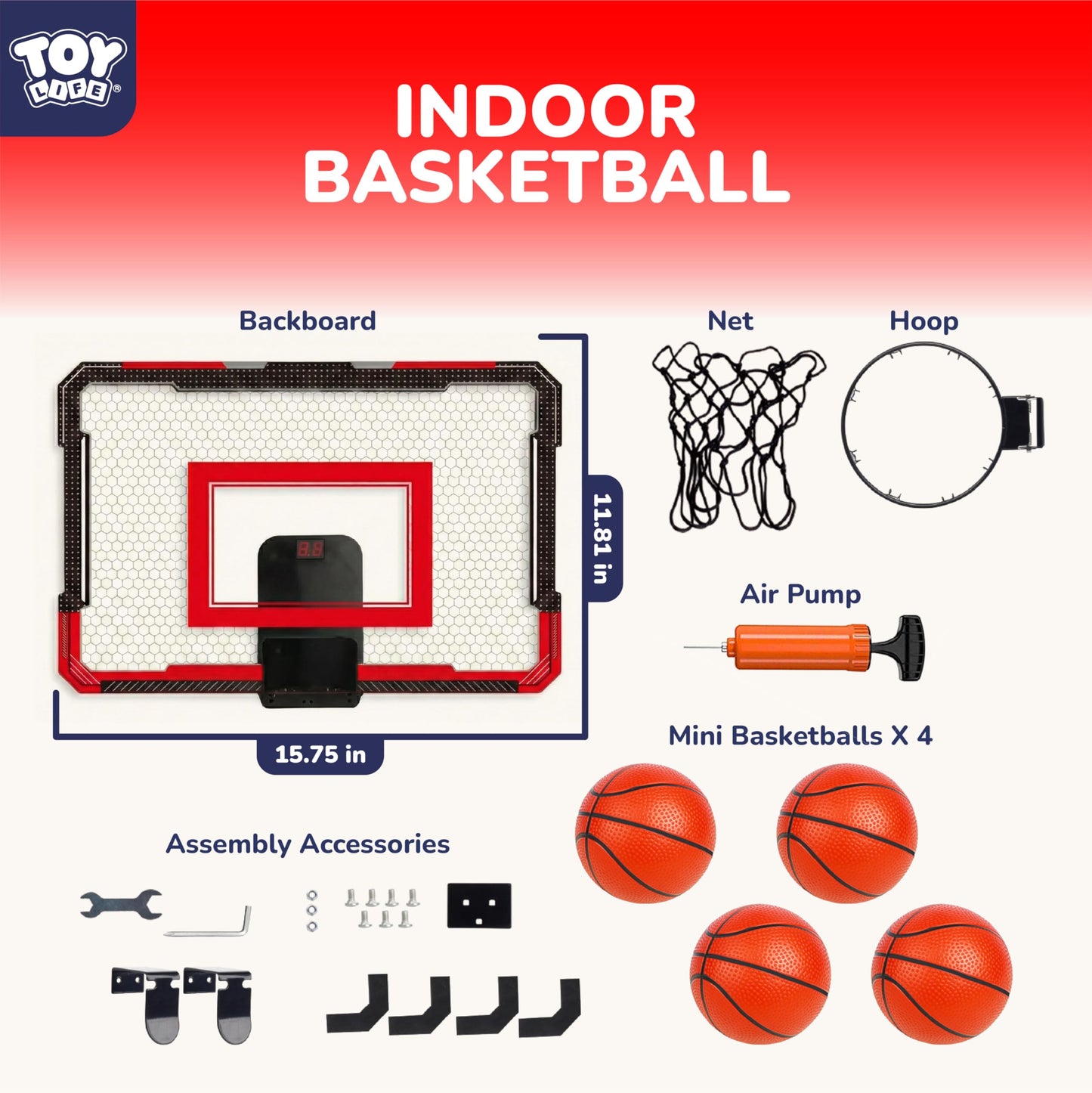 TOY Life Aro de Baloncesto LED para Interiores (Para 3-9 Años)