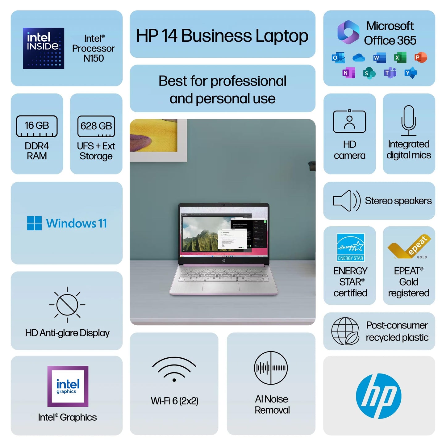 HP Laptop 14 Estudiantil y Negocios (628GB)