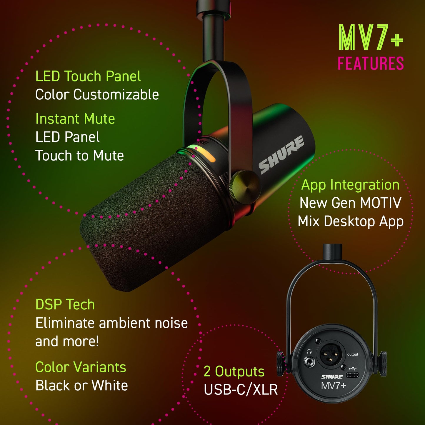Shure MV7+ Micrófono Dinámico (Negro)