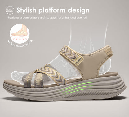 Vilanva Women's Comfortable Orthopedic Platform Walking Sandals with Arch Support Adjustable Buckle Cushioned Midsole for Plantar Fasciitis Relief Casual Sport Summer Outfits
