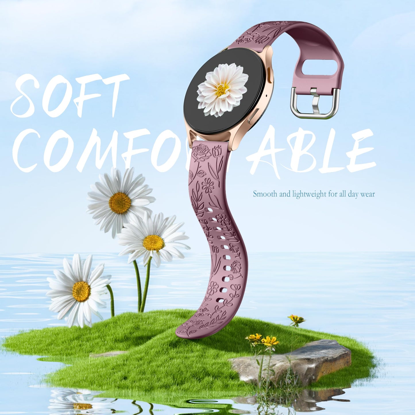 SNBLK Correas de Silicona con Grabado Floral para Samsung Galaxy Watch (Paquete de 6 / 20mm)