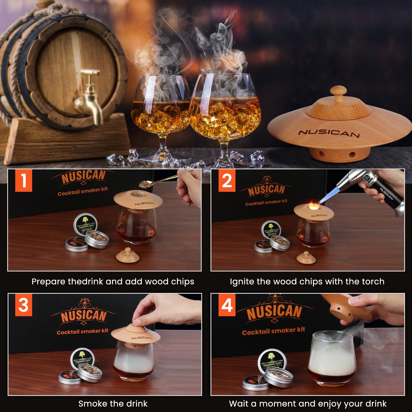 Kit Ahumador de Cócteles con Antorcha (6 Sabores de Virutas de Madera)