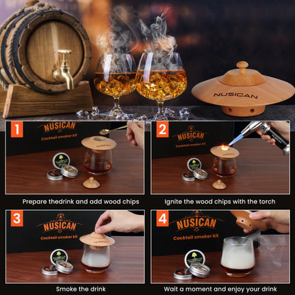 Kit Ahumador de Cócteles con Antorcha (6 Sabores de Virutas de Madera)