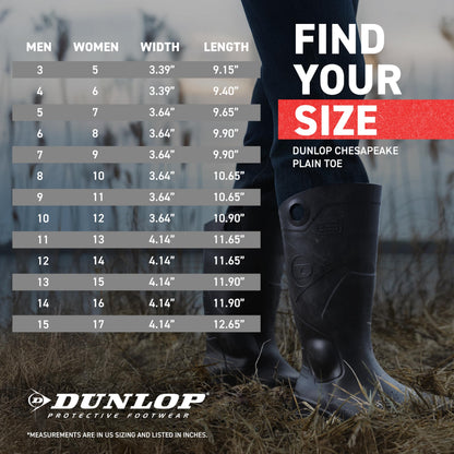 DUNLOP Chesapeake Rubber Boots Plain Toe for Men & Women – PVC - Waterproof - Lightweight Garden, Fishing & Rain Boots with Wide Calf – Black –