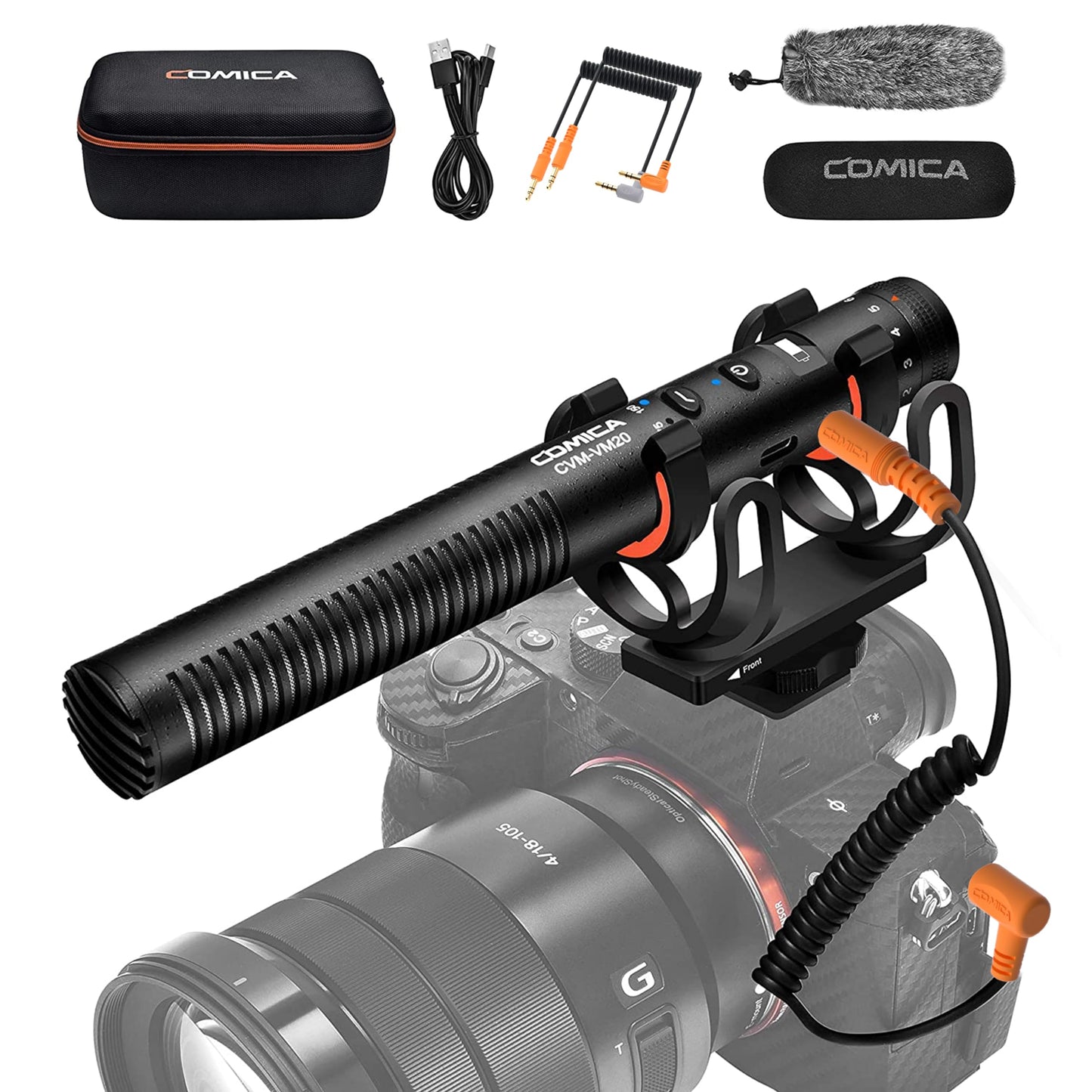 COMICA VM20 Shotgun Microphone, Super-Cardioid Camera Microphone with Rycote Shockmount, Windscreen, Wind Muff, OLED Power Display, Video Mic for Smartphones, DSLR Cameras, Camcorders, Laptops