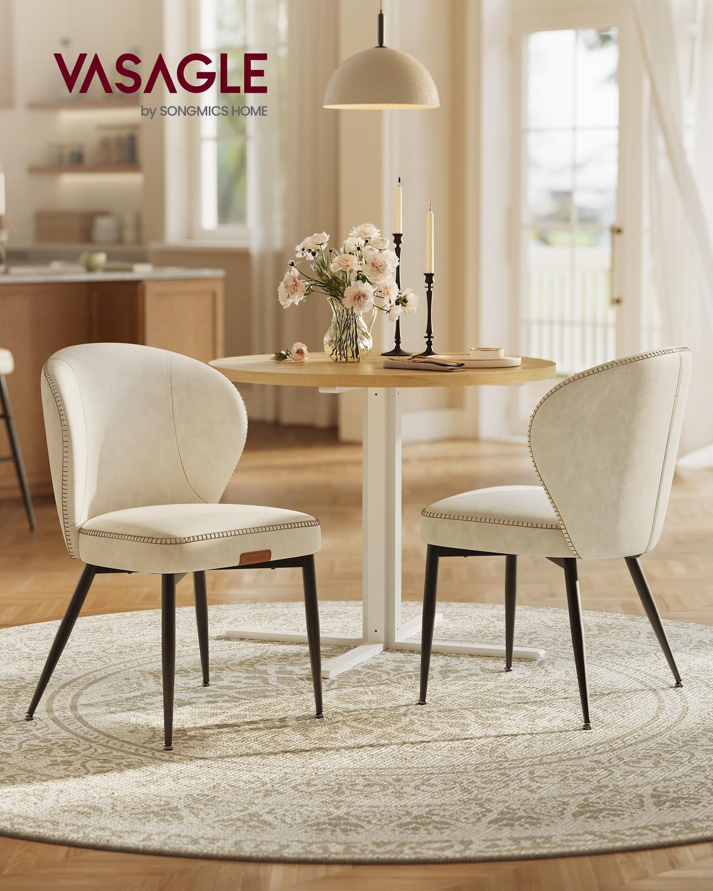 VASAGLE Sillas de Comedor Colección EKHO (Set de 2 / Cream White)