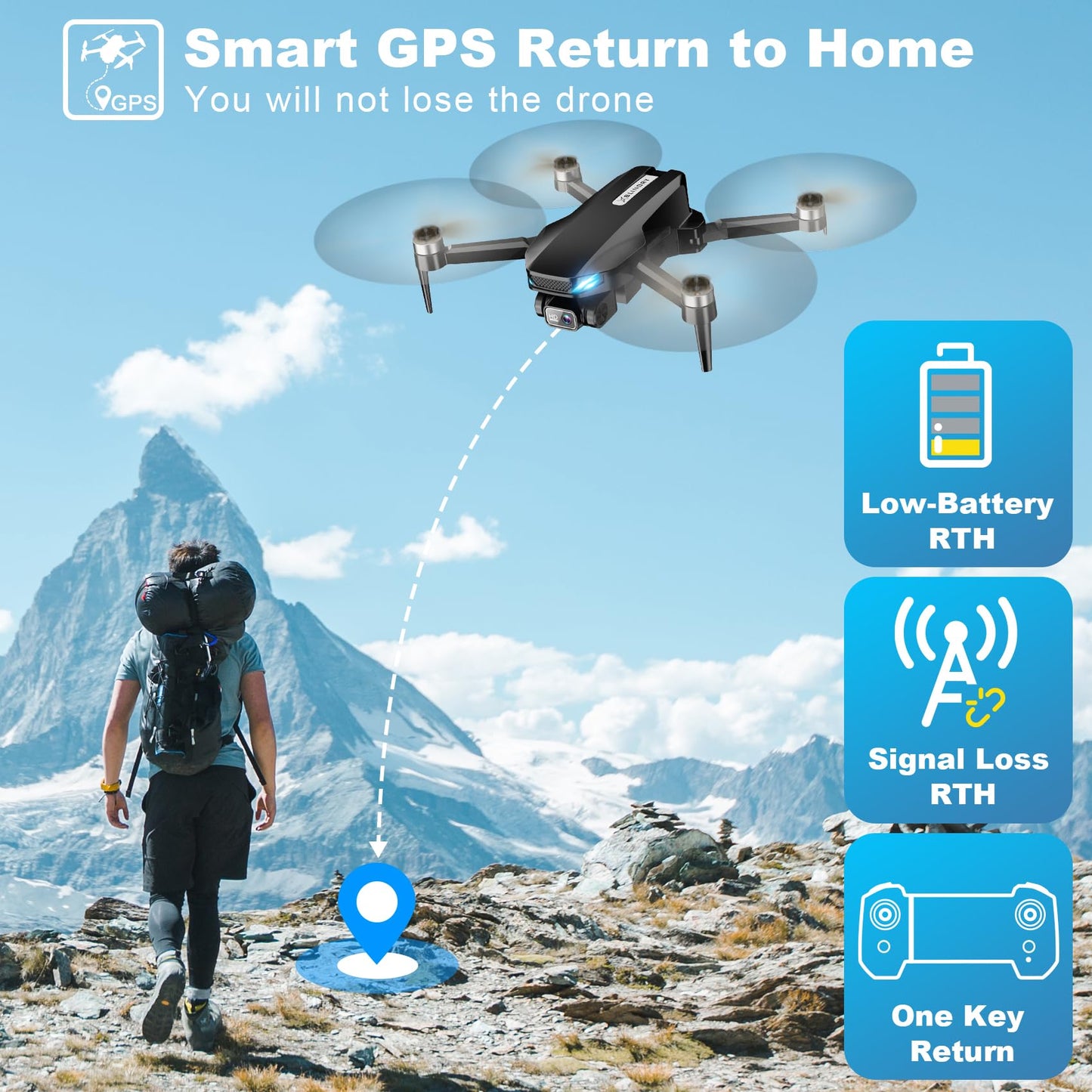 Dron GPS con Cámara 2K HD FPV para Adultos (Black)