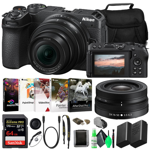 Nikon Z30 Mirrorless Digital Camera with 16-50mm Lens (1749) Bundle with 64GB Extreme PRO Card + EN-EL25 Extra Battery + Corel Photo Software + Camera Bag + Cleaning Kit + More