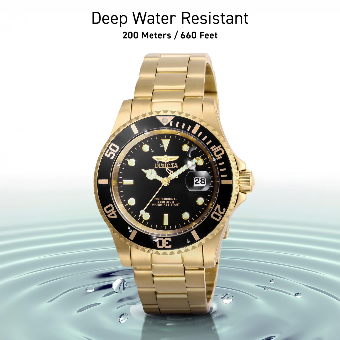 Invicta Men's Pro Diver Quartz Watch with Stainless Steel Strap, Gold, 20 (Model: 26975)