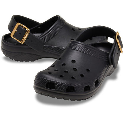 Crocs Unisex-Adult Classic Metallic Buckle Clogs, Metallic Black