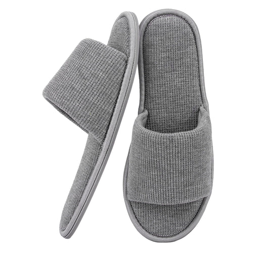 Yoerpe Women's Open Toe House Slippers – Breathable Waffle Fabric, Memory Foam Cushioning, Slip-On Summer Indoor Slippers, Non-Slip TPR Sole, Easy Care, Grey