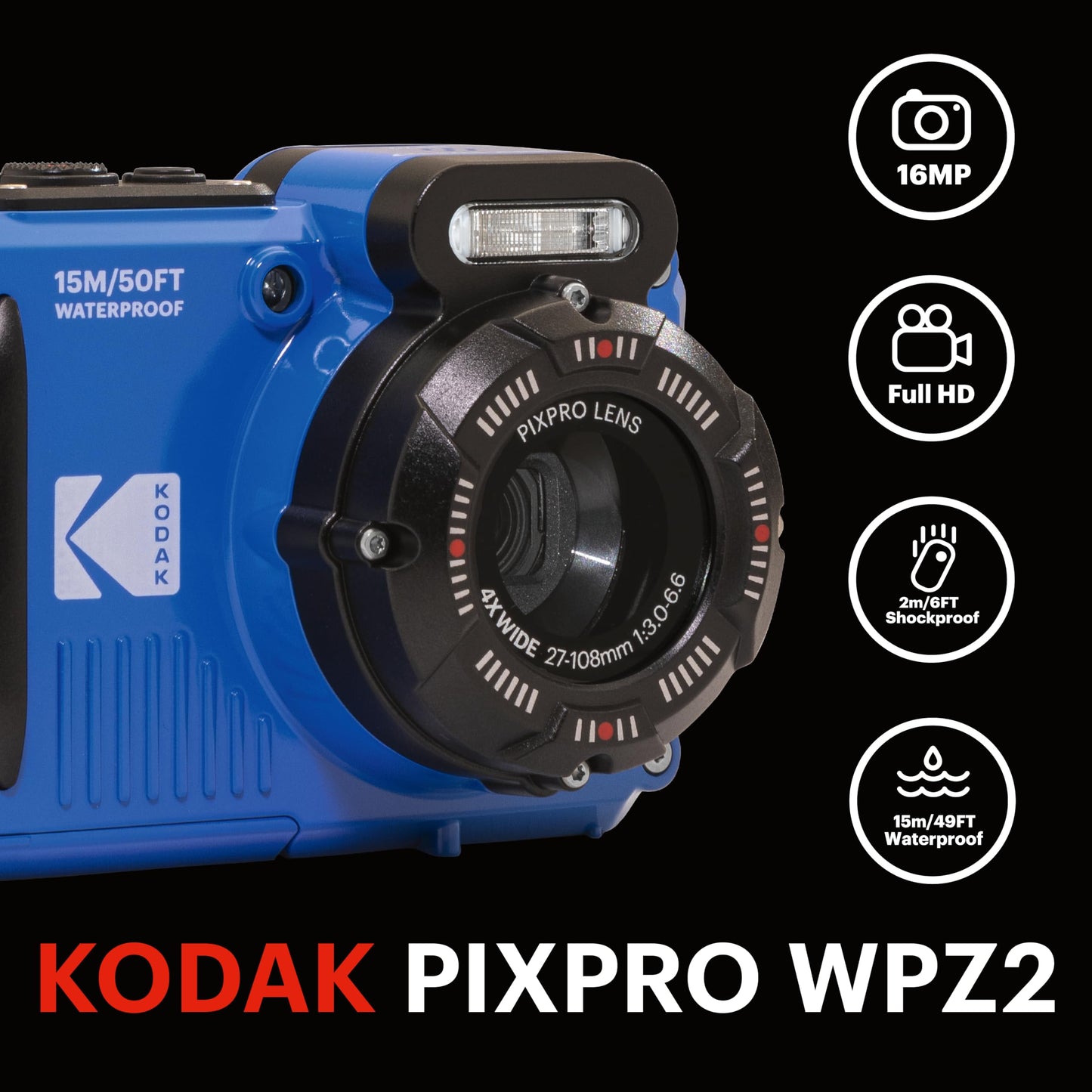 Kodak Cámara Fotográfica Digital Resistente al Agua PIXPRO WPZ2 (Azul)