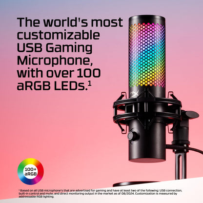 HyperX QuadCast 2 S – USB Microphone, with RGB Lighting, Streaming and Podcasting, with On-Board Controls, LED Lighting, Removable Shock Mount, PC, Mac, USB-C - Black
