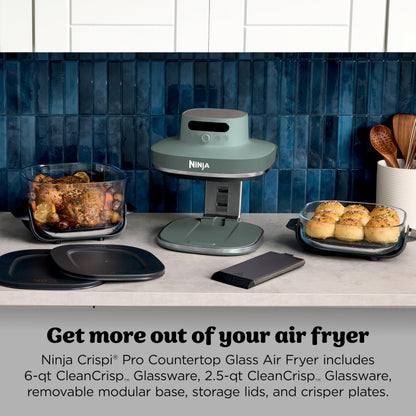 Ninja Crispi Pro 6-in-1 Glass Air Fryer | With Nontoxic, 6qt & 2.5qt Containers & Lids | Microwave, Freezer, Dishwasher Safe | 450°F Max Temp | 1800 Watt | Ash Grey | AS101DG