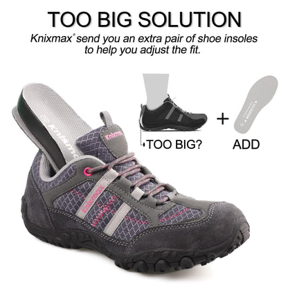 Knixmax Women's Hiking Shoes, Lightweight Low-Top Outdoor Walking Shoes with Suede Leather & Textured Rubber Outsole, Breathable Trail Shoes for Hiking Trekking Camping Grey