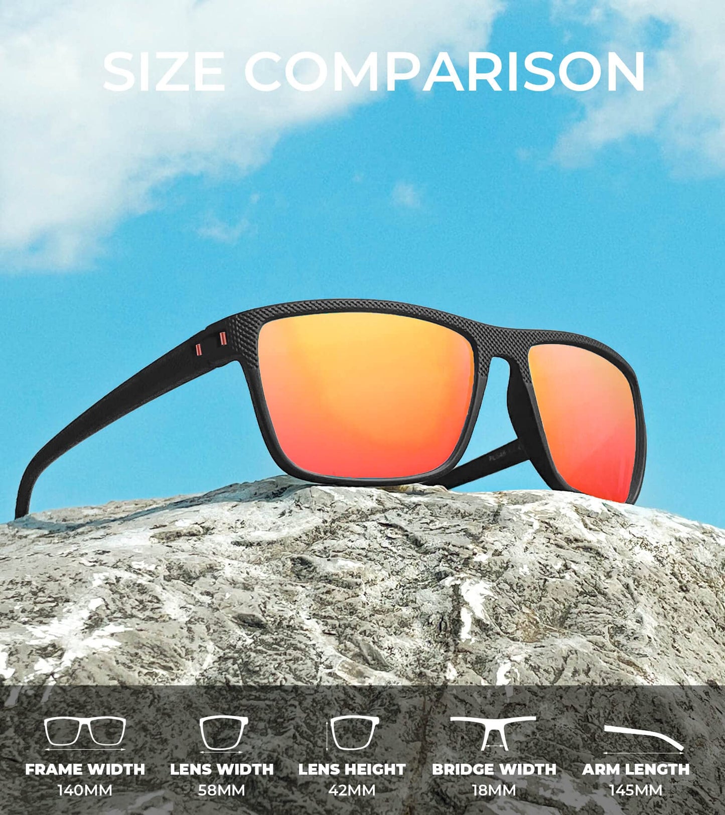 KALIYADI Lentes de Sol Polarizados para Hombre (Negro/Azul Hielo/Rojo)
