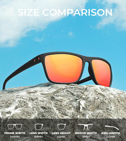 KALIYADI Lentes de Sol Polarizados para Hombre (Negro/Azul Hielo/Rojo)
